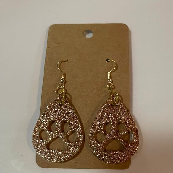 Handmade epoxy resin paw print earrings - gold glitter - Picture 1 of 5